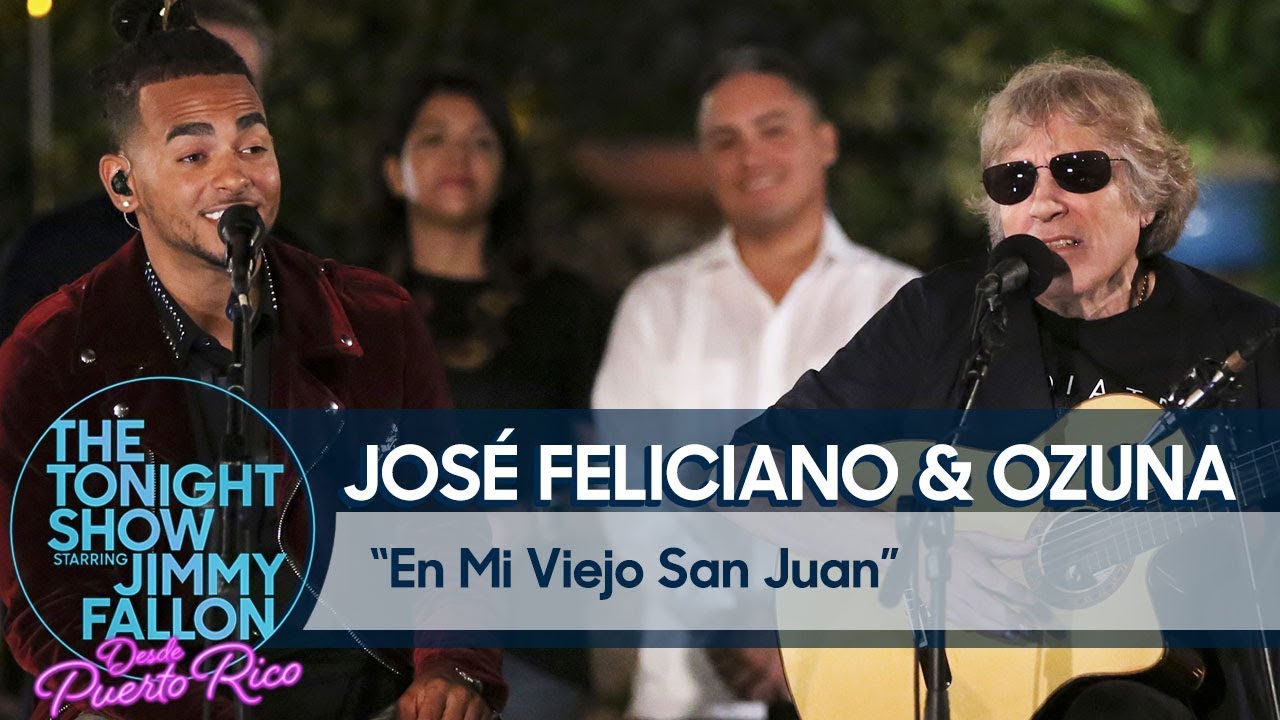 Ozuna y José Feliciano se unieron en el especial de Jimmy Fallon y cantaron “En mi viejo San Juan”. Cusica Plus.