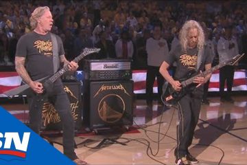 James Hetfield y Kirk Hammett de Metallica, tocaron el himno Nacional de Estados Unidos en la final de la NBA. Cusica Plus.