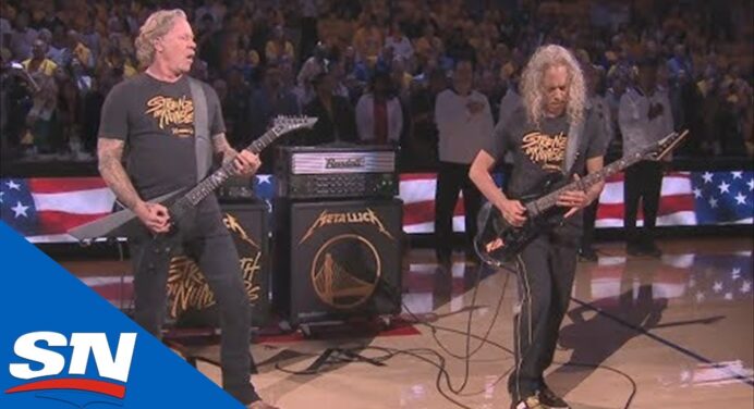 James Hetfield y Kirk Hammett de Metallica, tocaron el himno Nacional de Estados Unidos en la final de la NBA
