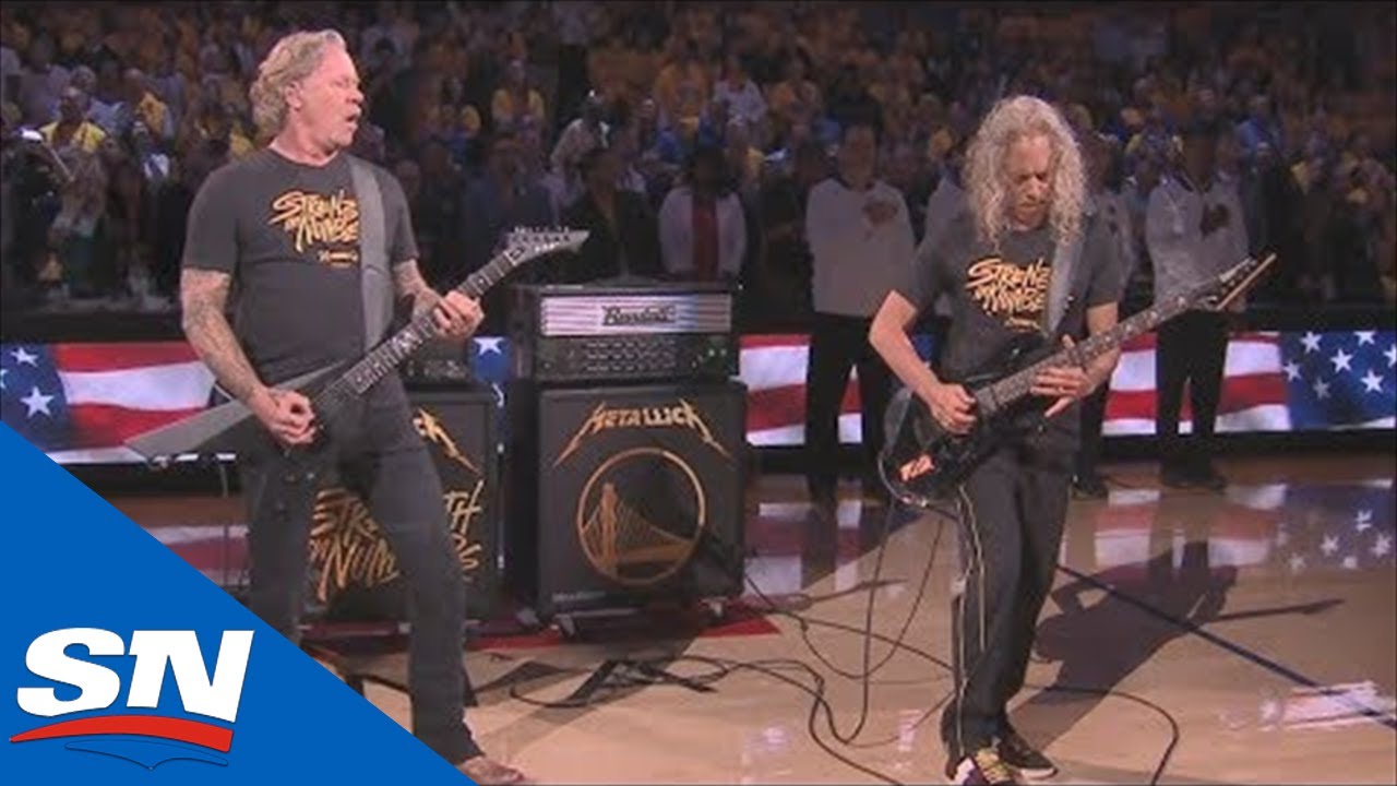 James Hetfield y Kirk Hammett de Metallica, tocaron el himno Nacional de Estados Unidos en la final de la NBA. Cusica Plus.